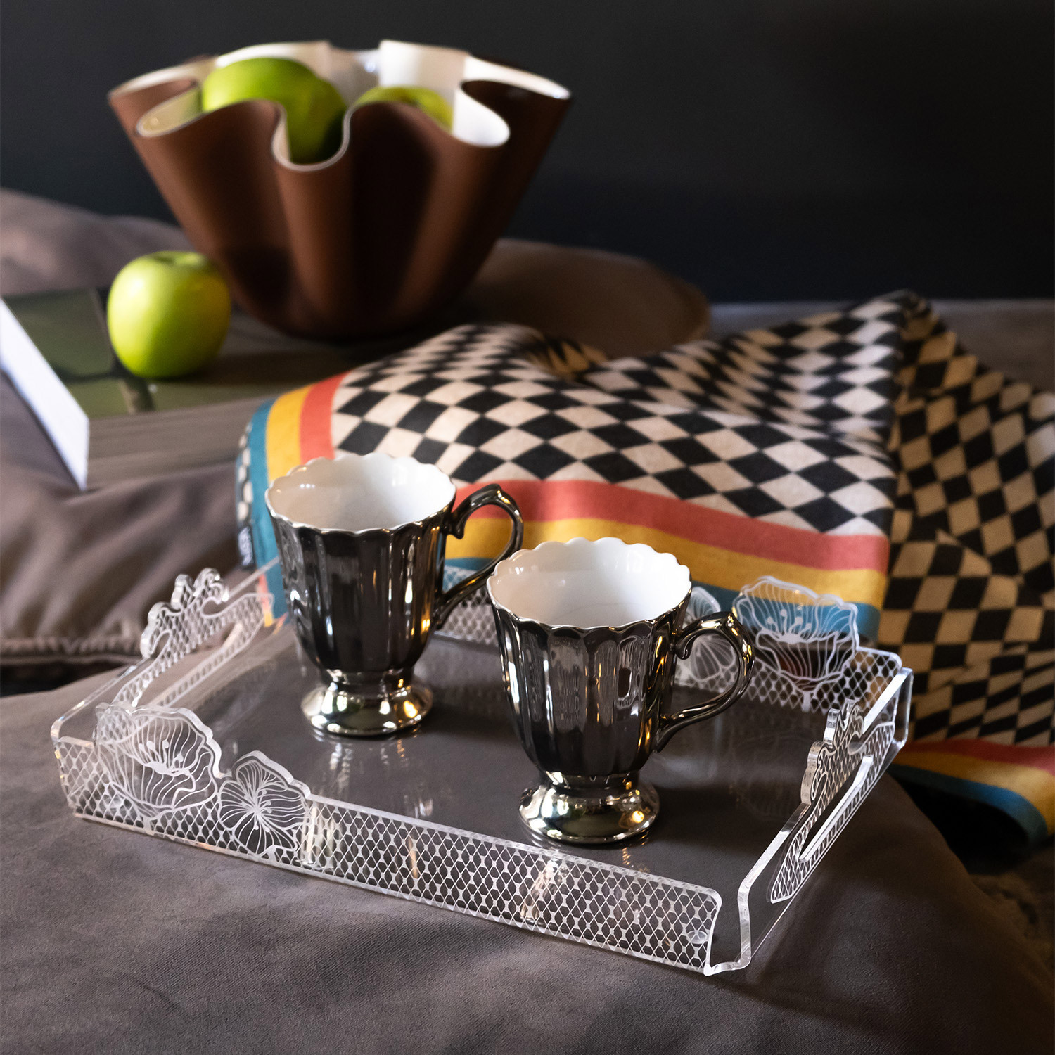 Vassoio Design Plexiglass James - Multicolor Per Cucina, Soggiorno E Ufficio