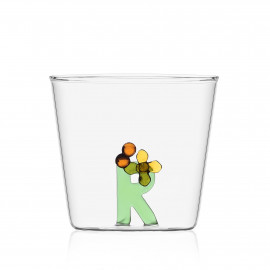  Ichendorf - GreenWood - Bicchiere in vetro tumbler con alfabeto fiorito lettera "R" - Colore: Verde - SKU: 09352177 