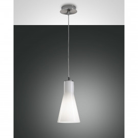  Fabas Luce - Diana - Lampada a sospensione piccola moderna in metallo con diffusore in vetro soffiato - Colore: Cromato - 1 Lampadina E27 60W - IP20 - SKU: 2753-40-138 