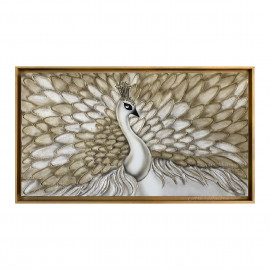  Art Maiora - Quadro moderno con ritratto di pavone dipinto a mano su tela "Vanity" 130x70 - Colore: Panna/Oro - SKU: VNY-M-PO 