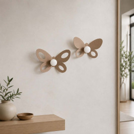  Arti e Mestieri - Butterfly - Appendiabiti da parete in metallo moderno con 2 farfalle con ganci - Colore: Beige - SKU: 0GA15044C116 