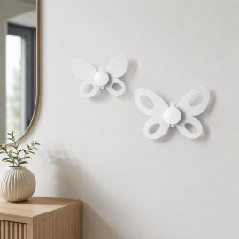  Arti e Mestieri - Butterfly - Appendiabiti da parete moderno con 2 ganci e farfalle in metallo - Colore: Bianco - SKU: 0GA15044C26 