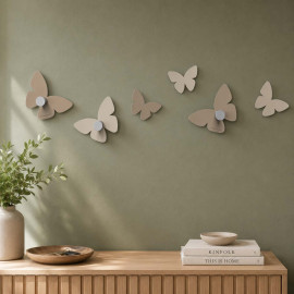  CalleaDesign - Farfalla - Appendiabiti a muro in legno tagliato laser con farfalle e 3 ganci in alluminio - Colore: Tortora - SKU: 50-13-2-13 