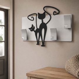  CalleaDesign - Gatti - Appendiabiti da parete moderno in legno con gatti stilizzati e 3 ganci - Colore: Nero - SKU: 53-13-3-5 