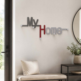  CalleaDesign - MyHome - Attaccapanni a muro in legno con scritta my home 5 ganci in alluminio - Colore: Rubino - SKU: 13-020-65 