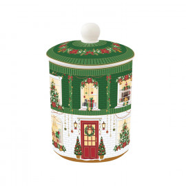  Easy Life - Festive Avenue - Barattolo con coperchio in porcellana con decoro natalizio - Colore: Verde - SKU: R1444#FEAV 