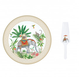  Easy Life - Marajah - Piatto torta con paletta in porcellana - Colore: Bianco/Verde - SKU: R1112#MARA 