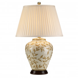  Elstead Lighting - Leaves Brown Gold - Lampada da tavolo in porcellana dal design classico e paralume in tessuto crema - Colore: Oro - 1 Lampadina E27 60W - IP20 - SKU: LEAVES-BR-GL-TL 