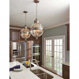  Feiss - Adams - Lampadario in acciaio con diffusore rotondo in vetro a 3 luci - 3 Lampadine E14 60W - IP20 - SKU: FE-ADAMS-3P 