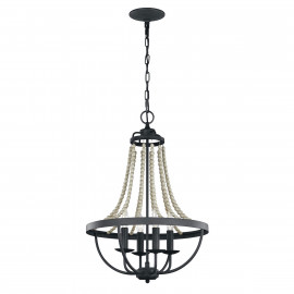  Feiss - Nori - Lampadario medio classico in acciaio con dettagli in legno a 4 luci - Colore: Ruggine - 4 Lampadine E14 40W - IP20 - SKU: FE-NORI4-DWZ 