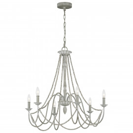  Feiss - Maryville - Lampadario medio classico in acciaio e strass in legno con 6 luci - Colore: Grigio Chiaro - 6 Lampadine E14 60W - IP20 - SKU: FE-MARYVILLE6 