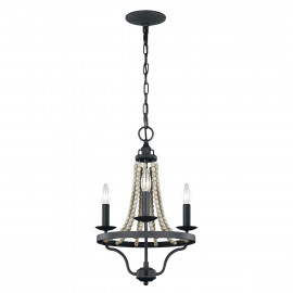  Feiss - Nori - Lampadario piccolo classico in acciaio con dettagli in legno a 3 luci - Colore: Ruggine - 3 Lampadine E14 40W - IP20 - SKU: FE-NORI3-DWZ 