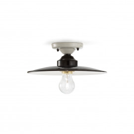  FerroLuce - B&W - Plafoniera da soffitto piccola industrial in metallo e paralume in ceramica - 1 Lampadina E27 77W - IP20 - SKU: C1613 
