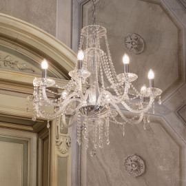  Ideal lux - Amadeus - Lampadario grande in metallo cromato elementi decorativi in vetro e cristallo - Colore: Trasparente - 8 Lampadine E14 40W - IP20 - SKU: 168777 