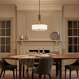  Kichler - Lacey - Lampadario grande con diffusore in vetro opalino e maglia di lino - 4 Lampadine E27 60W - IP20 - SKU: KL-LACEY-P 