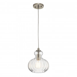  Kichler - Riviera - Lampada a sospensione moderna con struttura in acciaio con diffusore in vetro - Colore: Nichel - 1 Lampadina E27 60W - IP20 - SKU: KL-RIVIERA-P-A 