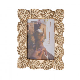  L'Oca Nera - Ethno Chic - Portafoto rettangolare grande in resina con foglie - Colore: Oro - Foto 13x18 - SKU: 1F198 
