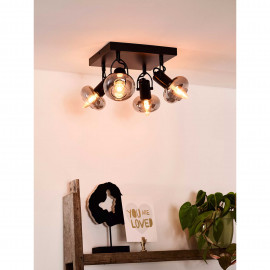  Lucide - Madee - Faretto con struttura in metallo con 4 diffusori orientabili in vetro - Colore: Nero - 4 Lampadine E14 25W - 20 - SKU: 17993/14/30 