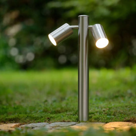  Lucide - Arne LED - Lampioncino da giardino LED in acciaio con doppio diffusore orientabile - Colore: Satinato - 2 Lampadine GU10 5W - Lumen 350 x2 - Gradi Kelvin 3000k Luce Calda - 44 - SKU: 14867/10/12 