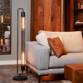  Lucide - Calixt - Piantana in acciaio con diffusore a retina con 2 luci dal design moderno - Colore: Nero - 2 Lampadine E27 25W - IP20 - SKU: 05733/02/30 