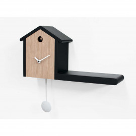  Progetti - My House - Orologio da parete con pendolo e cucù dal design moderno ed elegante - Colore: Nero/Legno Naturale - SKU: 024200NE 