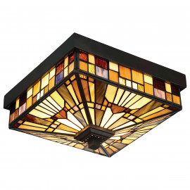  Quoizel - Inglenook - Plafoniera da esterni con struttura in acciaio e diffusore in vetro tiffany - Colore: Bronzo - 2 Lampadine E27 60W - IP44 - SKU: QZ-INGLENOOK-F 