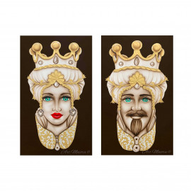  Art Maiora - Quadro dipinto a mano su tela "Teste di moro crown" 110x65 set 2pz - Colore: Oro - SKU: TMCR-S2-X 