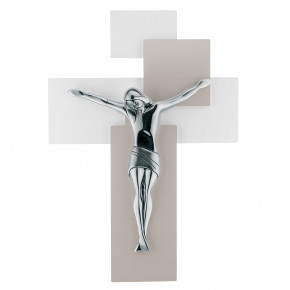  Bongelli Preziosi - Crocifisso moderno argentato con pannello in legno 12x17 - Colore: Nocciola/Argento - SKU: ME1210/1N 
