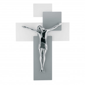  Bongelli Preziosi - Crocifisso in argento con pannello in legno piccolo 27x19 dal design elegante - Colore: Grigio/Argento - SKU: ME1210/2G 