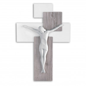  Bongelli Preziosi - Crocifisso bianco in stile moderno con pannello in legno 60x40 - Colore: Rovere/Bianco - SKU: ME1210/4ROB 