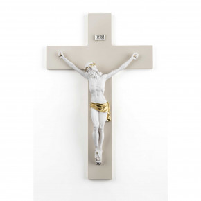  Bongelli Preziosi - Crocifisso bianco e oro grande con croce in legno dalle linee moderne 30x48 - Colore: Nocciola/Bianco - SKU: ME2114/3N 