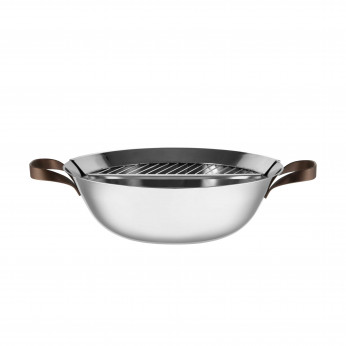 Alessi Pentola Wok in trilamina con coperchio e con fondo in acciaio magnetico diam 34" Edo