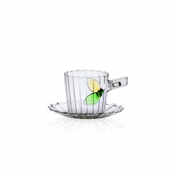 Ichendorf Tazza caffè con piattino decorazione con foglie i vetro GreenWood