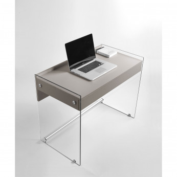 Pezzani Scrivania con struttura in vetro top e cassetto in legno MyDesk