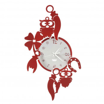 Arti e Mestieri Orologio da parete in metallo moderno con cornetti, gufi e quadrifogli Good Luck