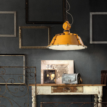 FerroLuce Lampada sospensione in metallo dallo stile industrial con diffusore in ceramica Industrial