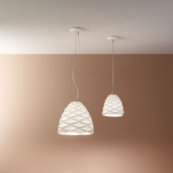 Fabas Luce Lampada a sospensione piccola in metallo con paralume in ceramica Duchessa