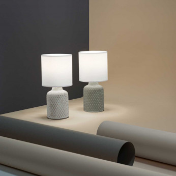 Perenz Lampada da tavolo design moderno in ceramica con paralume in tessuto Cube