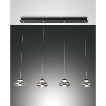 Fabas Luce Lampada a sospensione a 4 luci a LED in metallo con diffusore in vetro soffiato Arabella