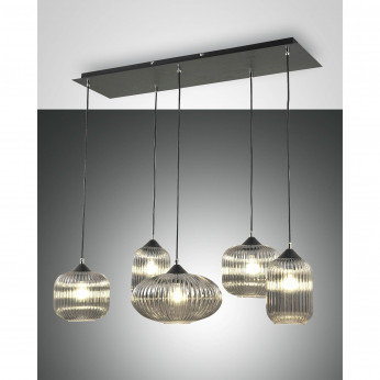 Fabas Luce Lampada a sospensione moderna a 5 luci in metallo e diffusori in vetro soffiato Gillis