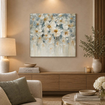 Agave Quadro dipinto a mano moderno con dettagli floreali "Cascata di Fiori" 80x80