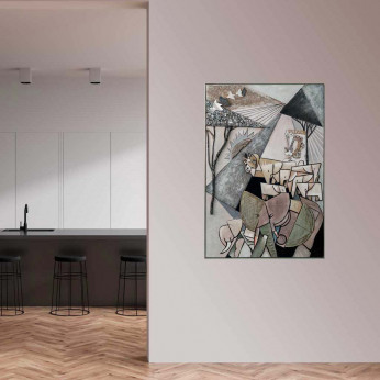 Agave Quadro figurativo contemporaneo con cornice dipinto a mano "Safari" 80x120