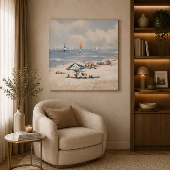 Agave Quadro moderno dipinto a mano ritratto paesaggistico marino "Windy Beach" 80x80
