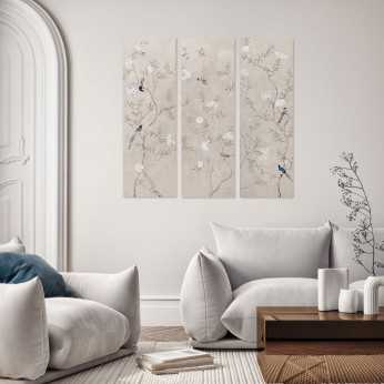 Agave Stampa verticale set 3 pezzi su tela motivo floreale con cornice Haru 40x120