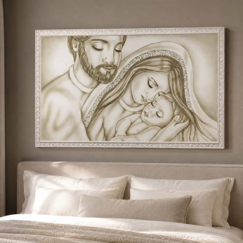 Art Maiora Capezzale con la sacra famiglia dipinta a mano su tela Pazienza 110x65 Pazienza