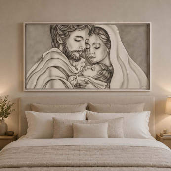 Art Maiora Capezzale la sacra famiglia dipinta a mano su tela Custodi dell'Amore 110x65
