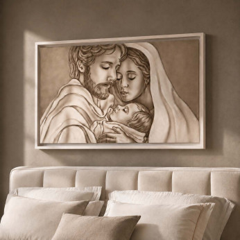 Art Maiora Capezzale la sacra famiglia dipinta a mano su tela Custodi dell'Amore 110x65 
