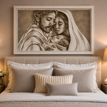 Art Maiora Capezzale la sacra famiglia dipinta a mano su tela Custodi dell'Amore 110x65