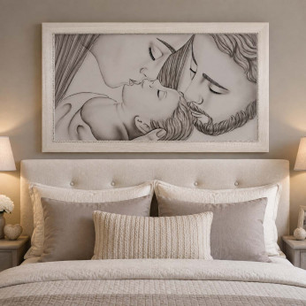 Art Maiora Capezzale moderno con la sacra famiglia dipinta su tela Bacio 110x65