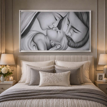 Art Maiora Capezzale moderno con la sacra famiglia dipinta su tela Bacio con Velo 110x65